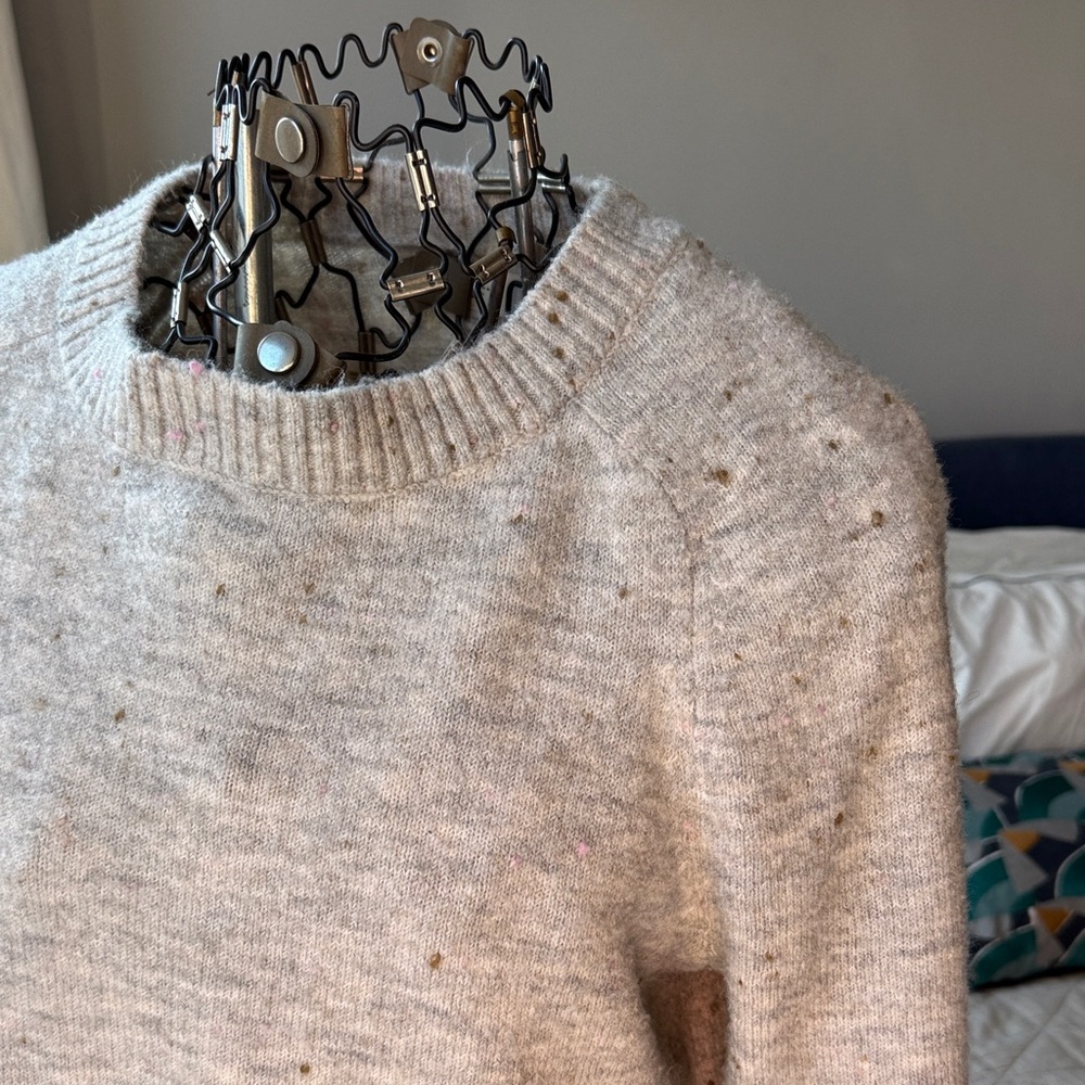 LOFT Speckled Beige Crew Neck Sweater